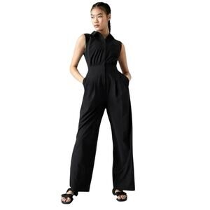 Athleta Brooklyn Heights Wide Leg Sleeveless Athleisure Jumpsuit EUC Black Sz 6